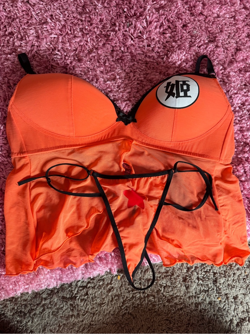 Dragon Ball Z Orange Push-Up Babydoll Lingerie Set with Strappy Thong